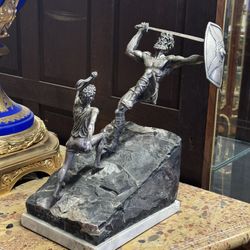 Yaacov Heller (B. 1941) David And Goliath Mixed Media Sculpture 