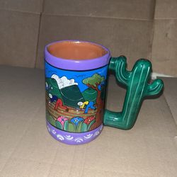 South Western Mexican Clay Pottery Mug With Cactus Handle -