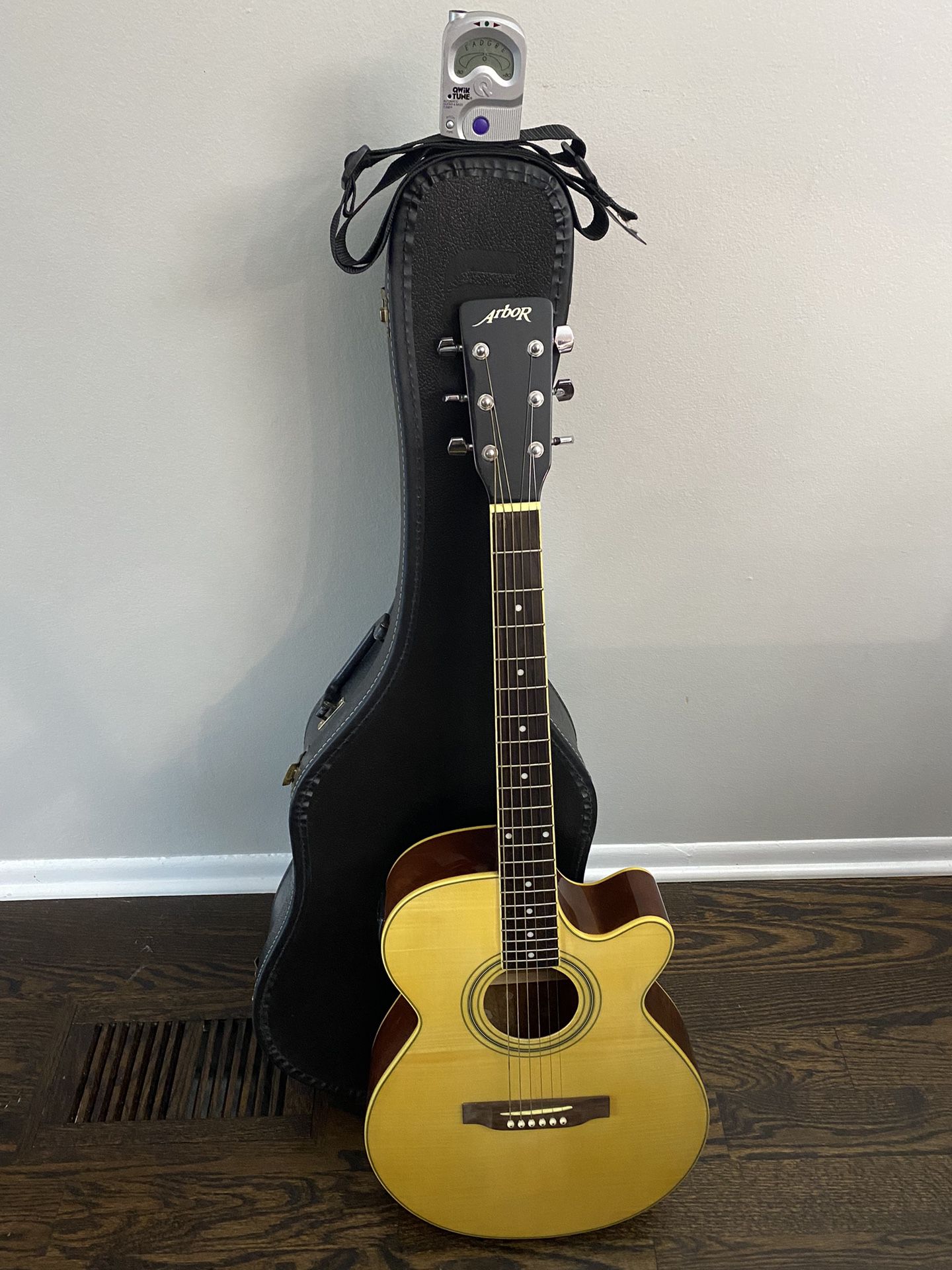 Acoustic Electric Guitar, Case, Strap and Tuner