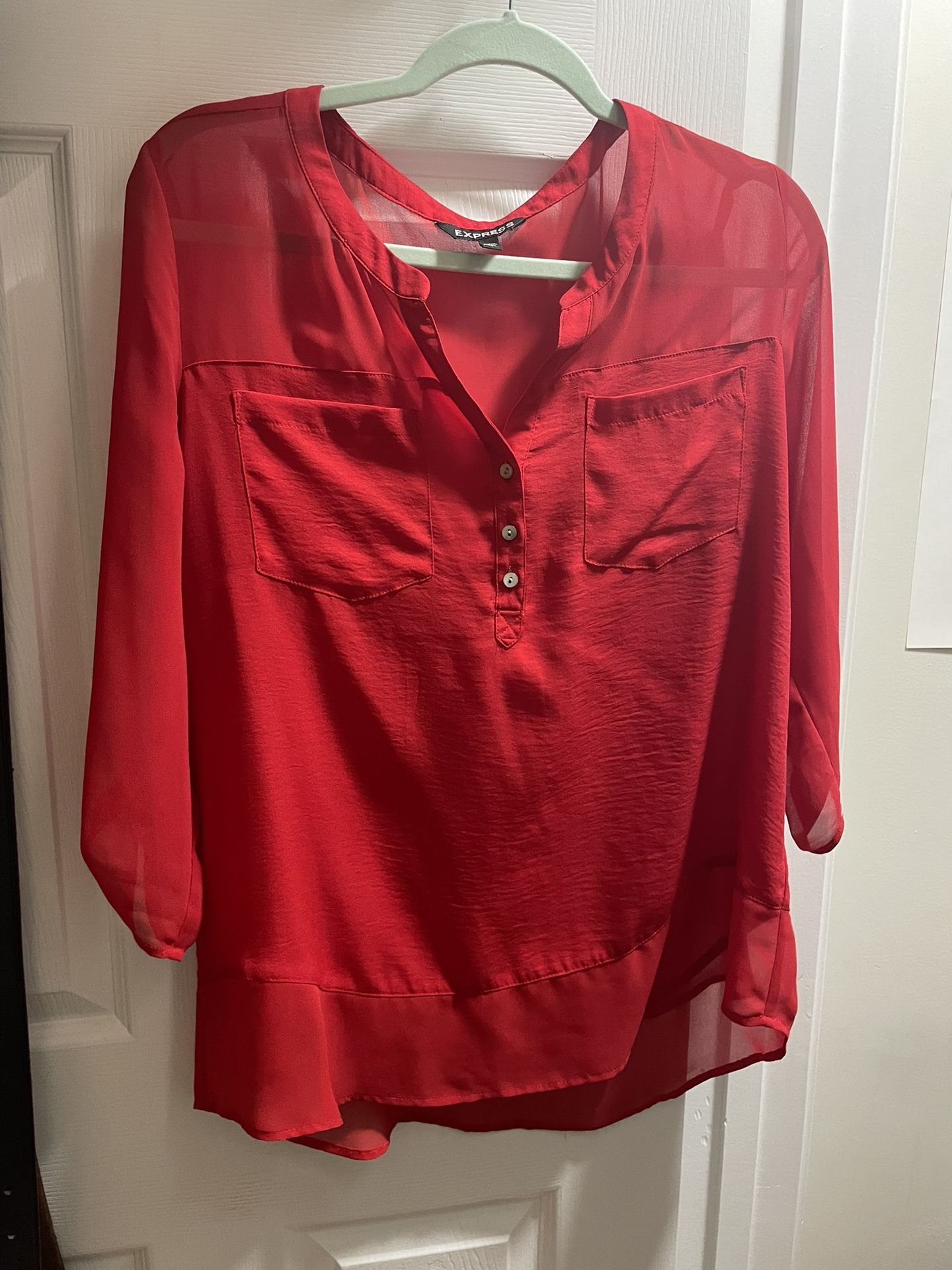 Red Women’s Top With Sheer Arms