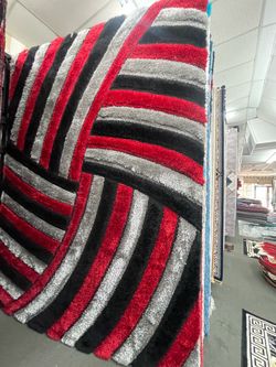 Red Black Gray Shaggy Area Rug