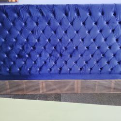 King Size Blue Velvet Headboard 