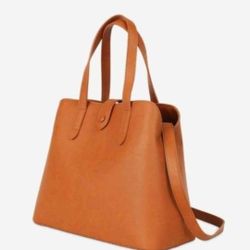 NEW! FAWN DESIGN Satchel Purse, Brown Faux Leather 15"x7"x12", 2 lbs. 10 oz., 47" adjustable strap