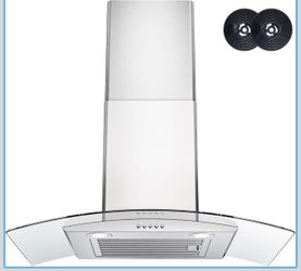 30-inch FIREGAS extractor hood, wall-mounted convertible extractor hood with tempered glass, 3-speed fan, 400 CFM, button control, LED light, stainles