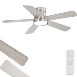 42 Inch Ceiling Fans with Lights and Remote,Indoor Modern Flush Mount Ceiling Fan with 3CCT 6-Speed Quiet DC Motor,Black Small Low Profile Ceiling Fan