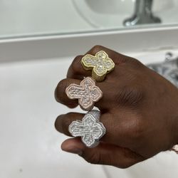 Iced Out Diamonds Baugette Jesus Cross Ring Silver | Gold | Rose Gold Pink 