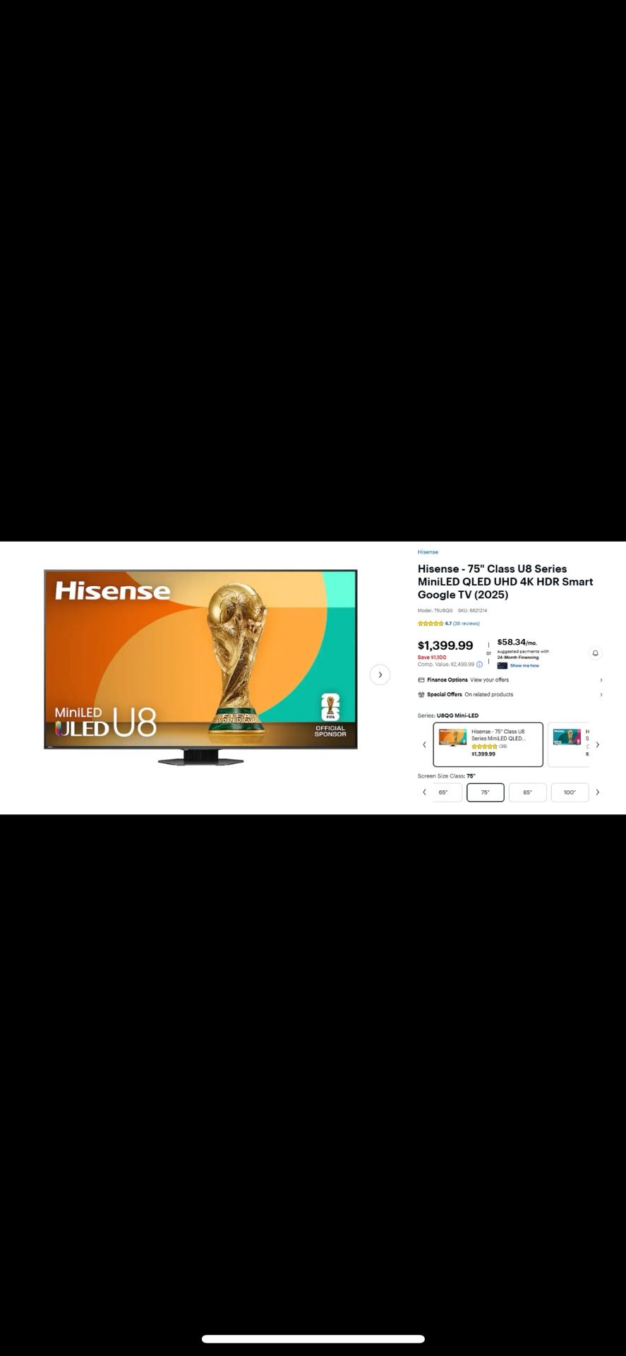 75” Hisense U8 Google TV