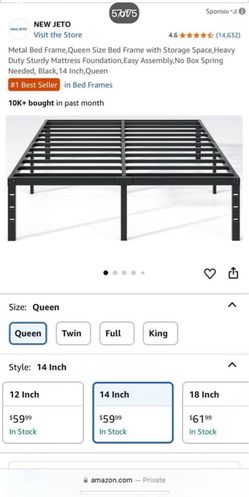 Queen Size 14” Heavy-Duty Metal Bed Frame – No Box Spring Needed