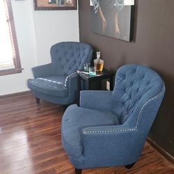 Blue Tufted Armchair 