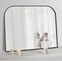 New Black Arched Mantle Mirror 36x30in, Metal Framed Fireplace Decor Tempered Glass, Fireplace Mantel Decor, Minimalist Modern Style, Easy Hang