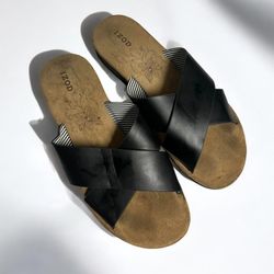 Izod Sandals Womens Alyssa Strap Slip On Slide Black Faux Leather