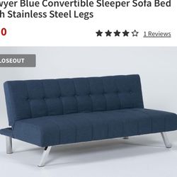 Sturdy Blue Convertible Sleeper Sofa Bed / Futon