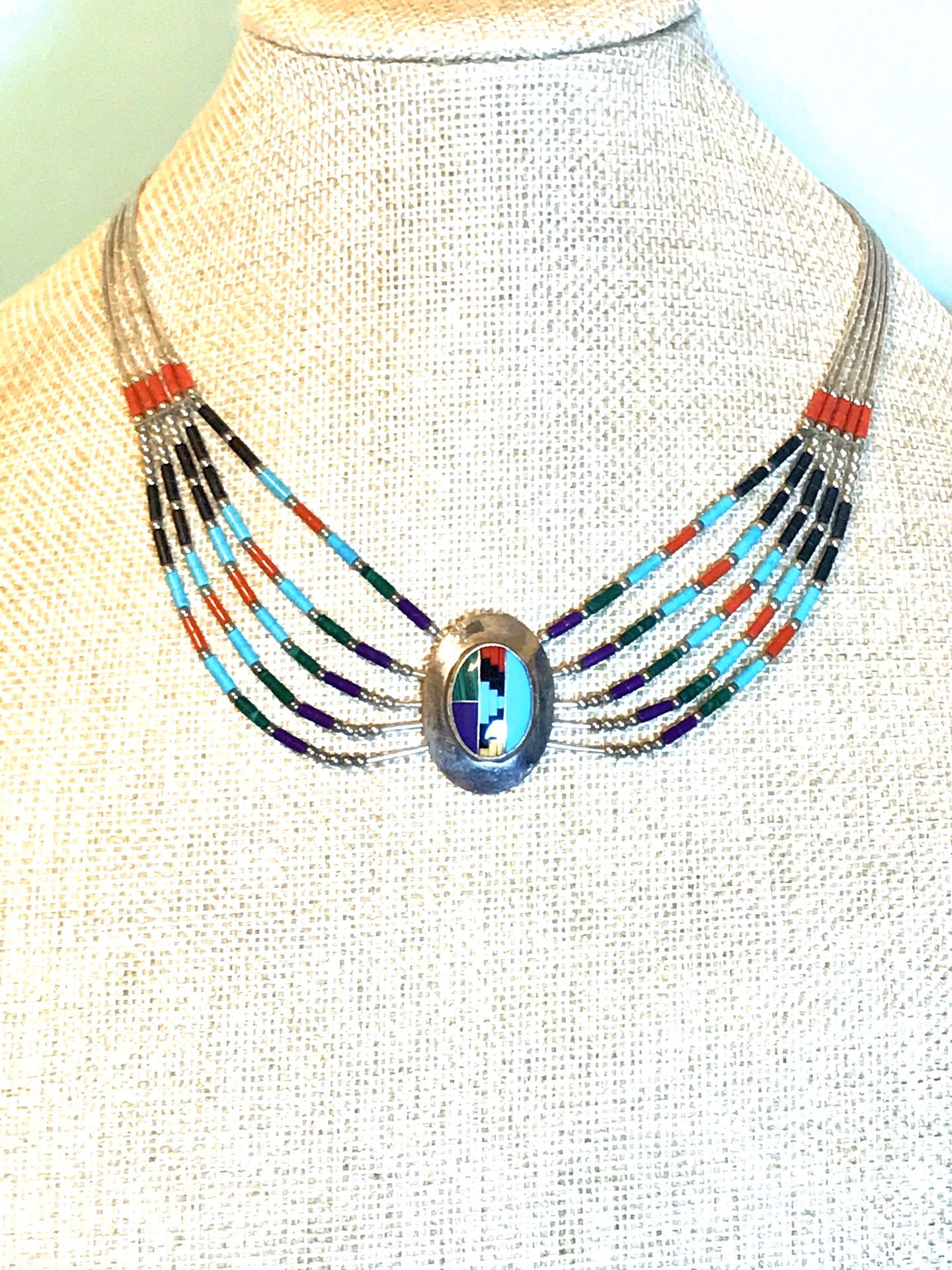 Sterling Turquoise Inlaid Necklace