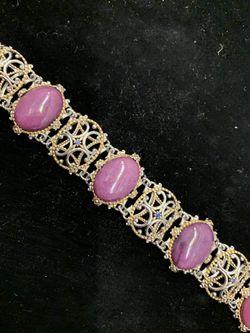 Silver/Palladium Jade Caboson Bracelet 18 K Gold Weimer over it hand made