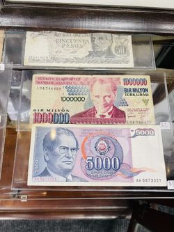 $5 Foreign Bank Notes WW2, Japan, Soviet Russia USSR, Brazil, Turkey, Pesos, Dollars