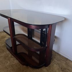 3 Tier Vintage 90s Heavy Smoked Glass Wood Media Center TV Stand Curvd Oval Modern NICE Can Deliver