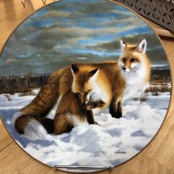 Vintage 1990s Fox Collector Plate – “Winter’s Children” by Nancy Glazier – Knowles Wild Wings
