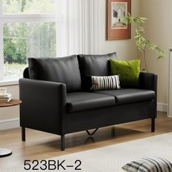 51" W Faux Leather Modern Loveseat Sofa Couch for Living Room, Black