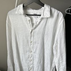 Zara 100% Linen Button Up White Fits Medium