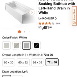 Archer 72 in. x 36 in. Soaking Bathtub with Left-Hand Drain in White