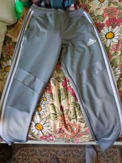 Adidas Gray Track Pants with White Stripes