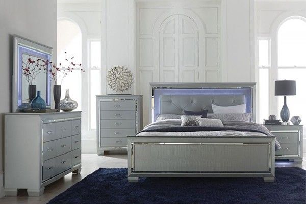 4PCS Queen Bellanova Silver Bed w/ LED (Mattress is not Included) 👍90 days FREE FINANCING ❗NO CREDIT CHECK❗