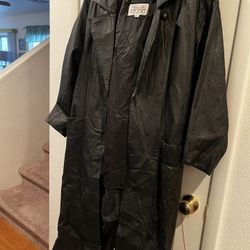 Long Leather Black Coat Size Medium- Very Wrinkled From Being In Storage