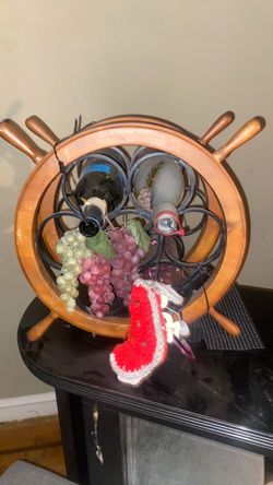 Ship Wheel Wine Rack Wood and Metal