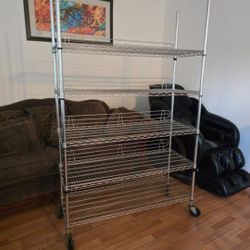 Heavy Duty Wire Shelving Storage Rack With Rolling Wheels.