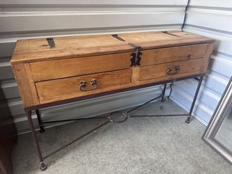 Rustic Pine Wood & Iron Console Table