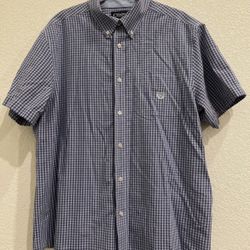 Chaps Custom Fit Men’s Plaid Shirt Short Sleeve Blue Button Up Size XL