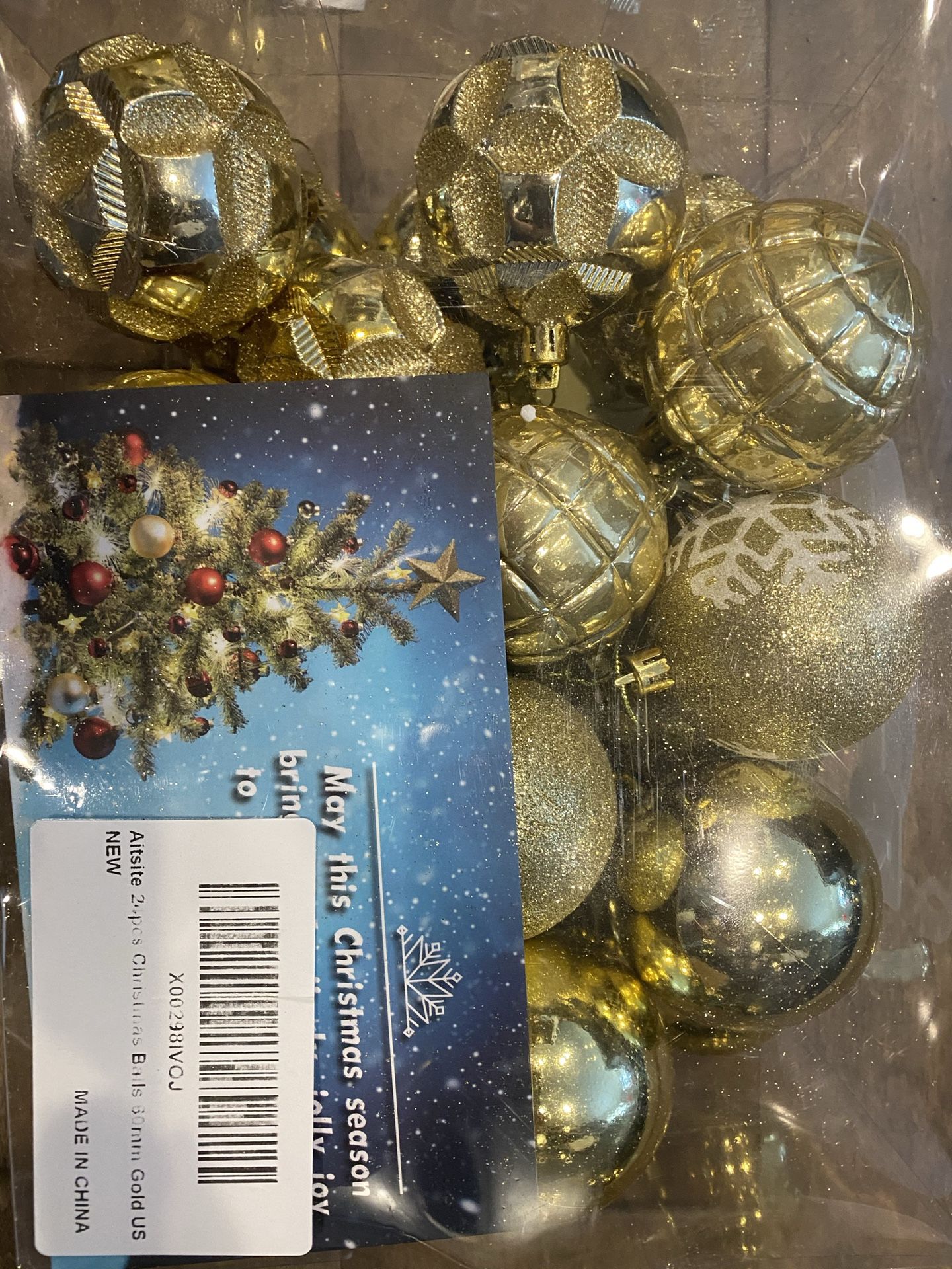 24 pc Christmas balls 60mm gold, party decoration , gift