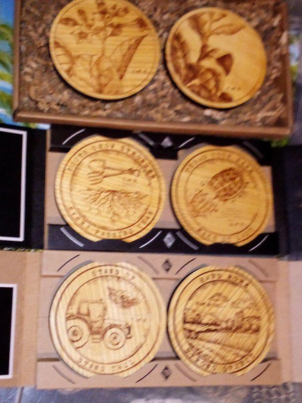 Vintage Wooden Coasters Set Of Six New Never Used 