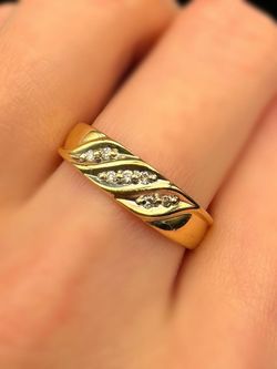 14k Solid Yellow Gold 0.14CTW Natural Diamond Wave Fashion Ring Sz 7.25