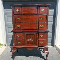 Vintage Chippendale Style Dark Cherry Highboy Dresser by American Woodcrafters