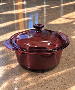 Vintage Burgundy Glass Casserole Dish with Lid