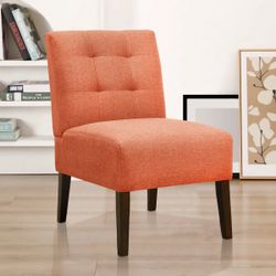 Orange Tufted Accent Chair with Wood Legs