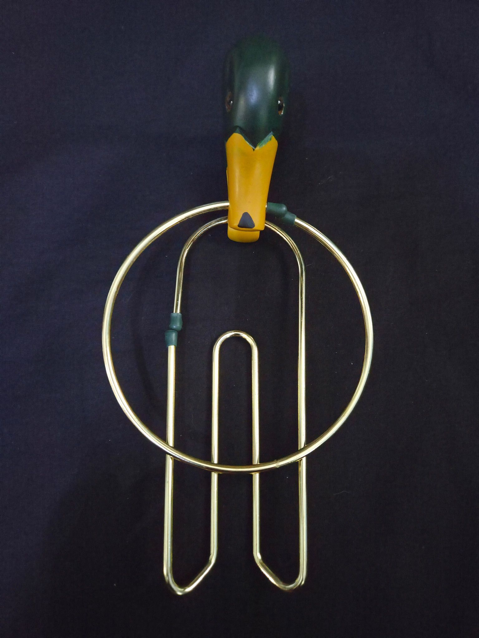 Whimsical! Wooden Double Duck Head Tie Belt Scarf Hanger/Organizer Vtg GreenGold