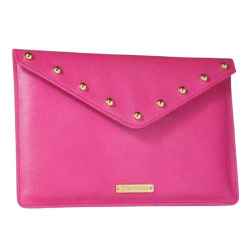 JUICY COUTURE Envelope Clutch Wristlet Bag Bright Pink Metallic Gold Studs NWOT
