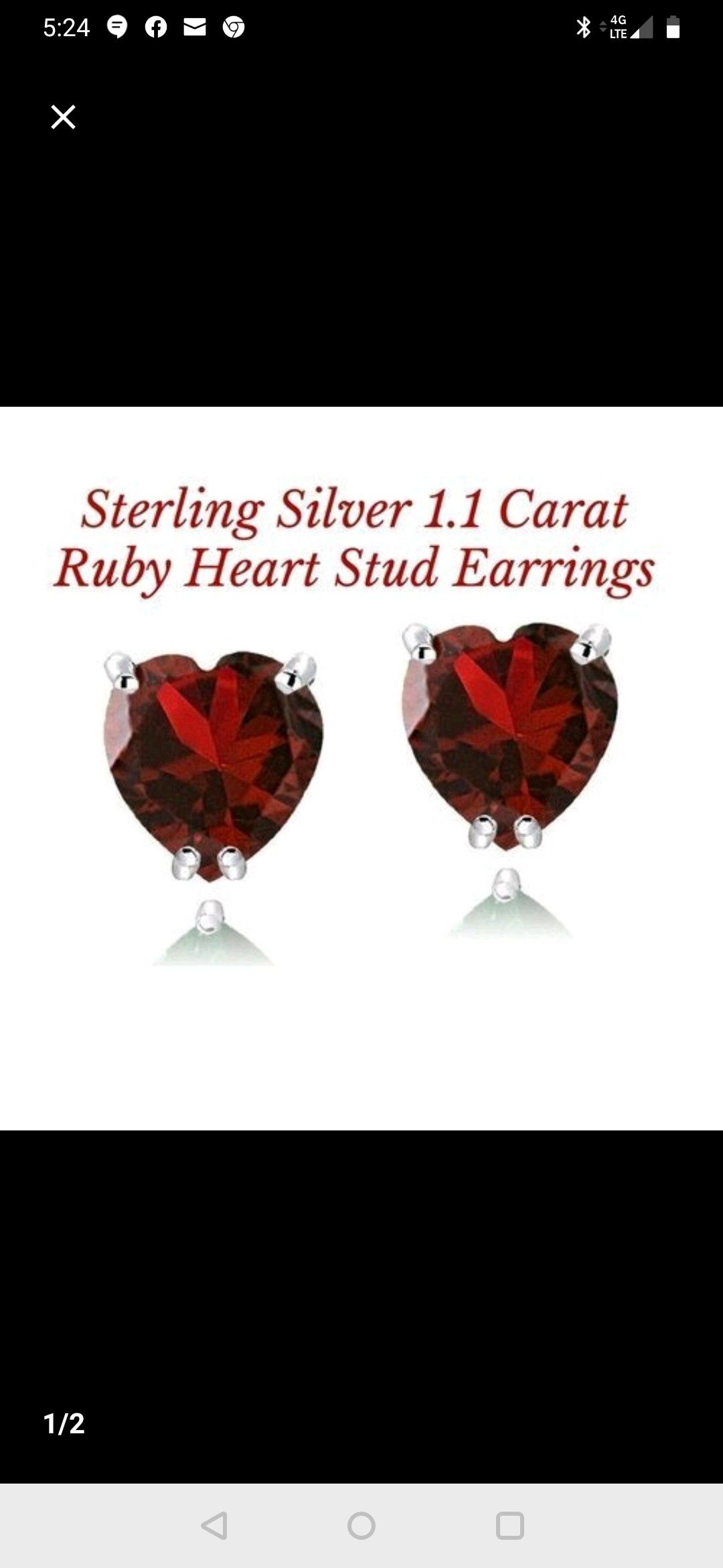 Red ruby heart-shaped 1.1 karat earrings in sterling silver setting