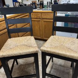 World Market Counter Stools, Distressed Wood With Rattan Seats