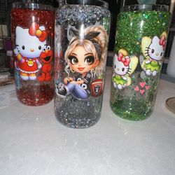 16 Inch snow globe Glass Tumbler With Glass Straw