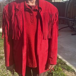 Red Suede western Fringe Jacket