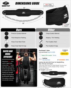 Seektop Dip Belt With Chain for Weightlifting, Dips, Pull Ups and Squats