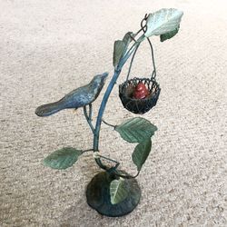 Cast Iron Rustic Tree Statue With Bird and Hanging Nest Basket - Deck Garden Sunroom