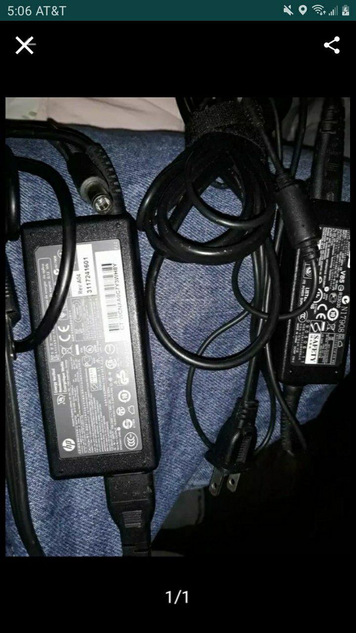Hp large tip and Asus tiny tip laptop chargers both 1 0each moving need gone asap plz read ad chargers are 20 each