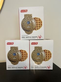Lot of 3 Dash Mini Waffle Makers Leopard Print NEW