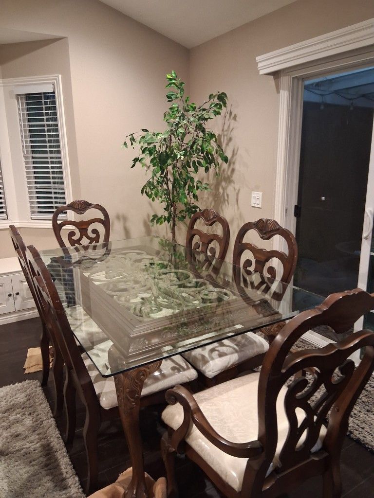 Glass Dining Table with 6 Chairs