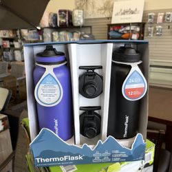 ThermoFlask Spout Straw Bottles, Black & Purple, 40 Ounce (Pack of 2)