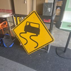 Real Metal Road Side Sign From 1980s Slippery When Wet Street Sign 41" X 41"